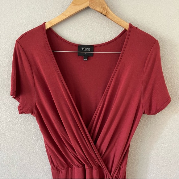 WEEK& Red Brick V-Neck Midi Pho Wrap Dress Size L - Picture 3 of 6